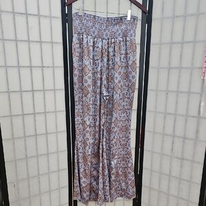 Free People Blue and Brown Patterned Flare Pants Size M